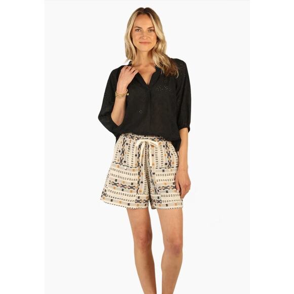 Dylan Carmel Drawstring Shorts 100% Cotton Black Camel Tan Size XL NEW - Picture 1 of 10